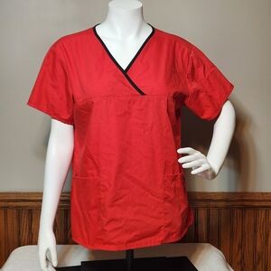 Remedy Scrubs Top Large Red V Neck Medical Scrub Top